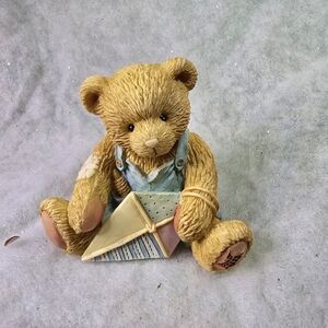Mark. Tan Teddy Bear Sculpture with Blue Outfit. 502/793